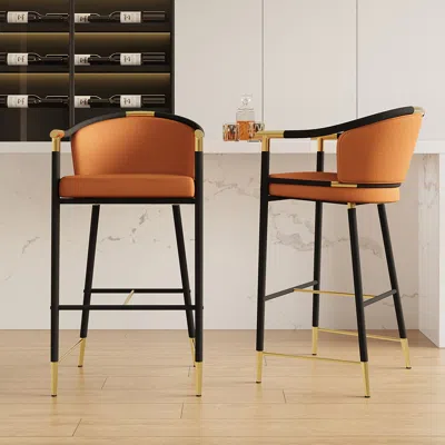 Homary Craines Bar Height Bar Stool With Arms  In Orange Upholstery Velvet 4-pieces