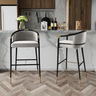 Homary Craines Modern Bar Height Bar Stool With Arms In Gray Upholstery Velvet 2-pieces