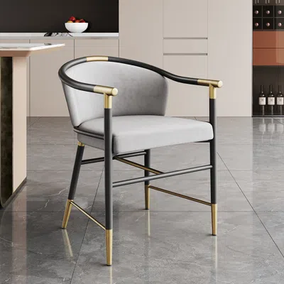 Homary Craines Modern Gray Velvet Upholstered Dining Chair With Arms Curved Back 4-pieces