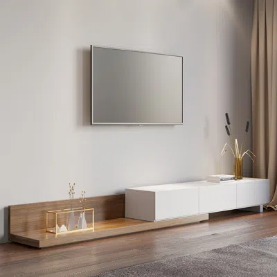 Homary Crator Rectangle Wood Extendable Tv Stand White And Walnut Media Console With 3-drawer