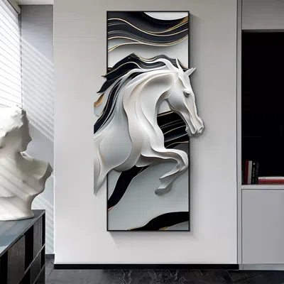 Homary Creative Abstract Irregular Wall Hanging Decor Black & White Horse Home Decoration In Gray