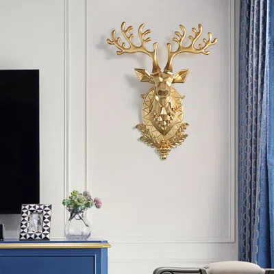 Homary Creative Gold Lucky Deer Animals Head Wall Sculptures Wall Decorations
