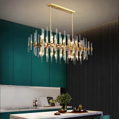 Homary Crylick Modern Metal & Glass 20-light Kitchen Island Pendant Light Chandelier In Brass In Multi