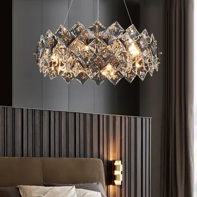Homary Crystack Modern 6-light Tiered Crystal Chandelier With Adjustable Cables In Multi