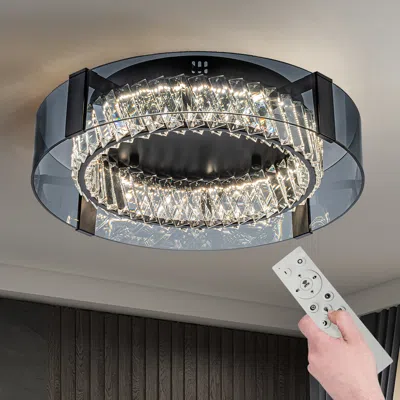 Homary Crystal Dimmable Ceiling Lights 3 Modes Led Flush Mount Light With Remote Control In Blue