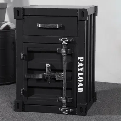 Homary Ctainer Industrial Loft Black Nightstand Retro Bedside Storage Cabinet With Door & Drawer In Brown