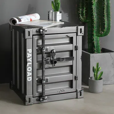 Homary Ctainer Industrial Nightstand End Table With Storage Shelf  Bedroom With Metal Frame In Gray