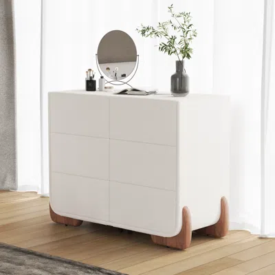 Homary Curva 42" Boucle White 6 Drawer Smart Dresser Chest