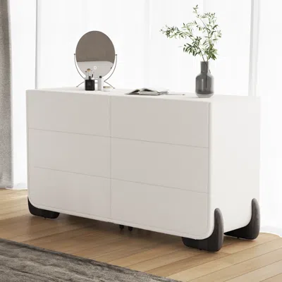 Homary Curva 63" Boucle White 6 Drawer Smart Dresser Chest