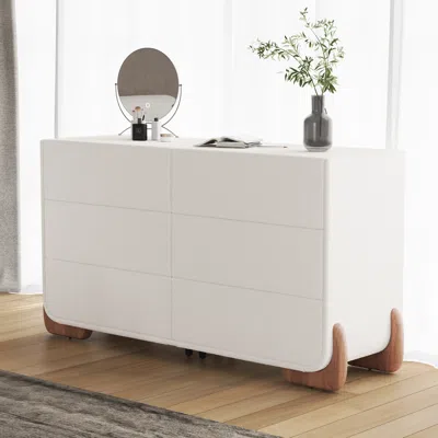 Homary Curva 63" Boucle White 6 Drawer Smart Dresser Chest