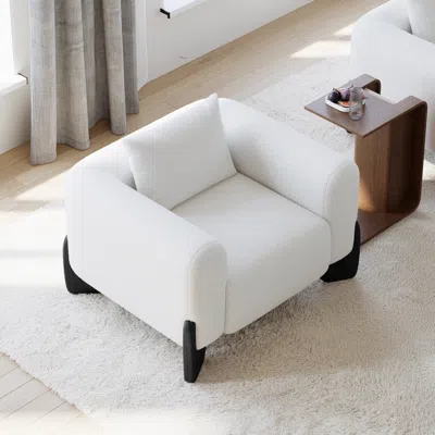 Homary Curva Modern Boucle Accent Chair With Wood Frame Lounge Armchair For Living Room In White