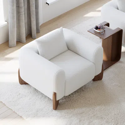 Homary Curva Modern Boucle Accent Chair With Wood Frame Lounge Armchair For Living Room In White