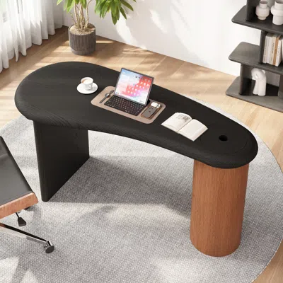 Homary Curved Wood Base Home Office Desk With Hidden Storage(59") In Black