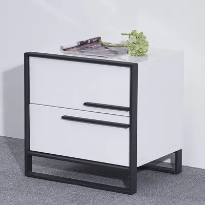Homary Cylina Modern Minimalist Black & White Square Nightstand With 2 Drawers