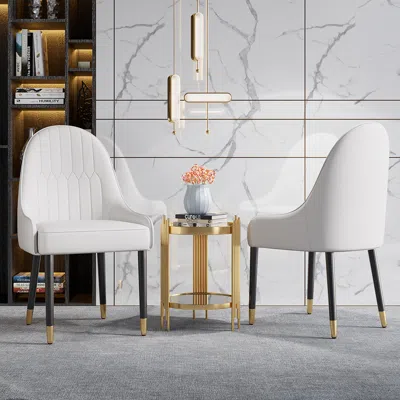 Homary Darg Modern Dining Chairs Pu Leather Upholstered White Armless Metal Legs 8-pieces Dining Room Chair