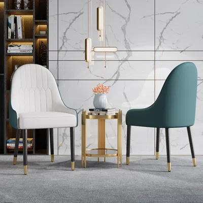 Homary Darg Modern Pu Leather 6-piece Dining Chairs In White & Green With Metal Legs