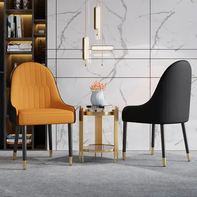 Homary Darg Modern Pu Leather 8-pieces Dining Chairs In Orange & Black With Metal Legs