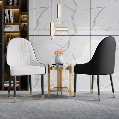 Homary Darg Modern Pu Leather Dining Room Chairs 8-pieces In White & Black With Metal Legs In Multi