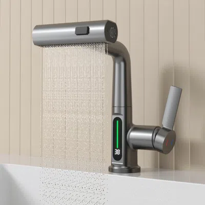 Homary Dark Gray Led Kitchen Faucet With Pull Out Sprayer With 360° Swivel Spout
