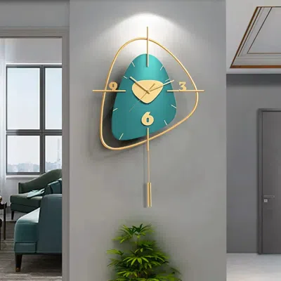 Homary Dark Green & Gold Creative Scandinavian Wall Clock Metal Pendulum Mute Home Decor Clock In Blue