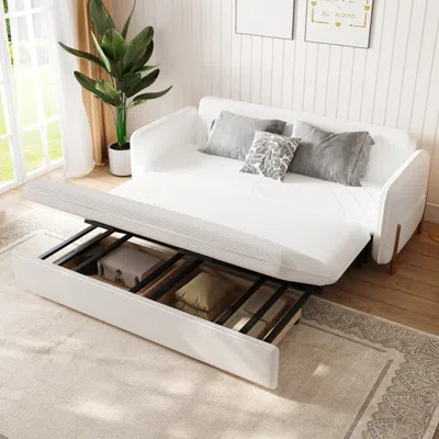 Homary Daybed With Trundle & Storage King Size Pull Out Sleeper Sofa In White