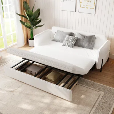 Homary Daybed With Trundle & Storage King Size Pull Out Sleeper Sofa In White