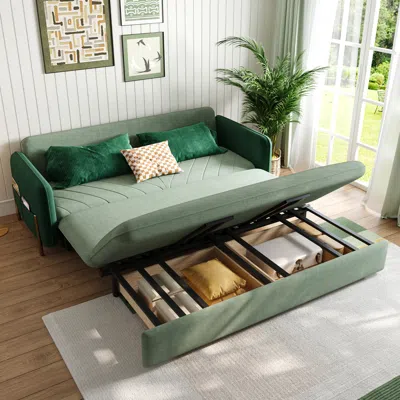 Homary Daybed With Trundle & Storage King Size Pull Out Sleeper Sofa In Green