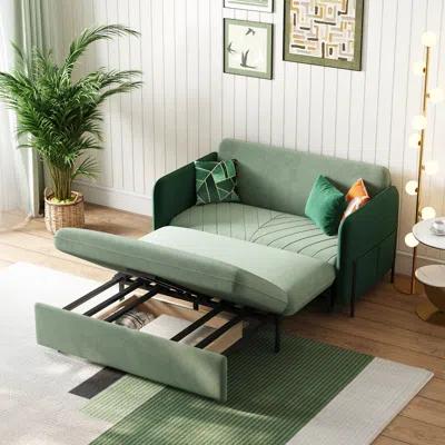 Homary Daybed With Trundle & Storage King Size Pull Out Sleeper Sofa In Green