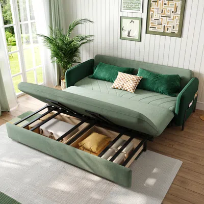 Homary Daybed With Trundle & Storage King Size Pull Out Sleeper Sofa In Green