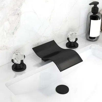 Homary Deck Mount Widespread Waterfall 2 Crystal Handle Bathroom Sink Faucet In Black