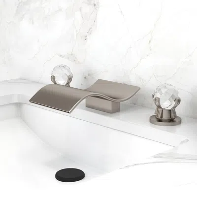 Homary Deck Mount Widespread Waterfall 2 Crystal Handle Bathroom Sink Faucet In Brushed Nickel In White