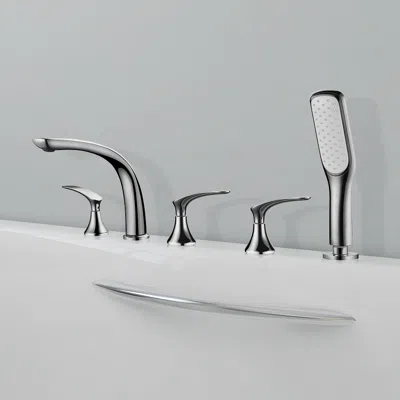 Homary Deck Mounted Roman Bathtub Faucet With Handshower Solid Brass Chrome In Silver