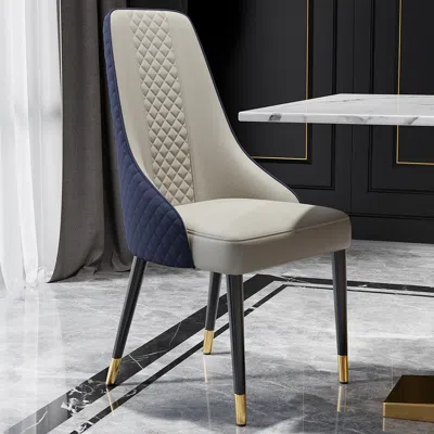 Homary Diamic Modern 4-piece Blue Upholstered Dining Chair Faux Leather High Back Chair In White