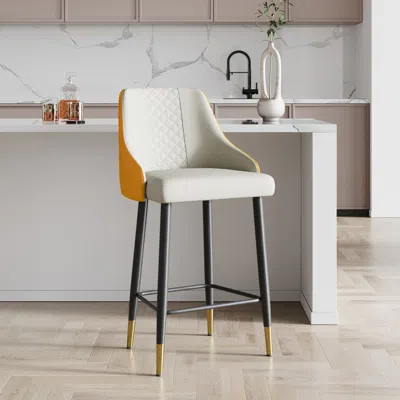 Homary Diamic Orange Counter Stool Bar Stool With Footrest Upholstered High Back & Arms In Gray
