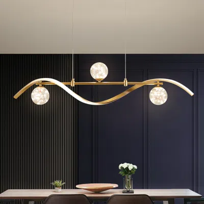Homary Dimmable Kitchen Island Lighting Gold 4-light Led Linear Dining Room Light Fixture Over Table Chande