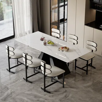 Homary Dining Chairs Set Of 6 Faux Leather Modern White Dining Room Chairs With Back Side