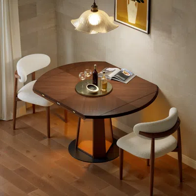 Homary Dining Set 36"-47" Solid Wood Extendable Dining Table With 2 Chairs In Brown