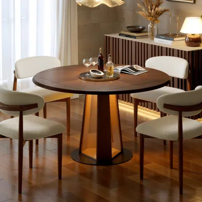 Homary Dining Set 36"-47" Solid Wood Extendable Dining Table With 4 Chairs In Brown
