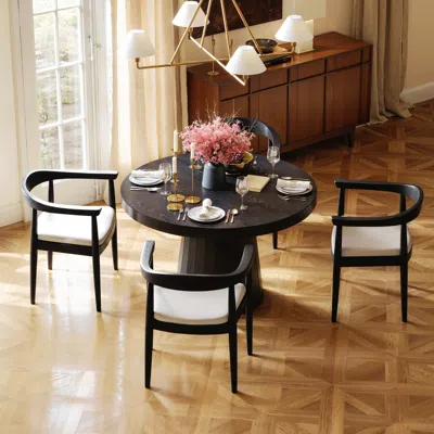 Homary Dining Set 39"-55" Japandi Extendable Dining Table Black With 4 Chairs
