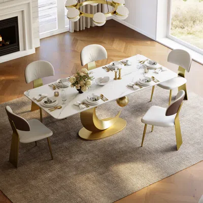 Homary Dining Set 71.3" Sintered Stone Dining Table With 6 Chairs In Multi
