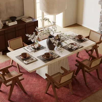 Homary Dining Set 79" Faux Travertine Dining Table With 6 Chairs In Neutral