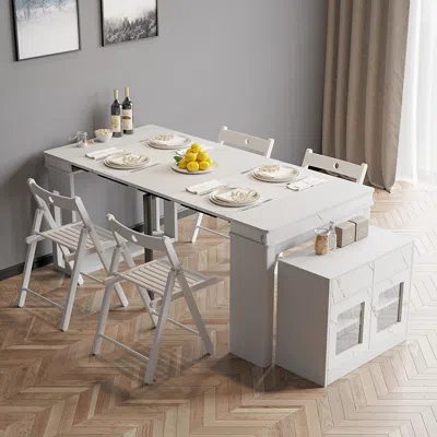 Homary Dining Table Set 70.9" Rectangle Extendable Dining Table With Storage Sideboard Farmhouse White Expa In Neutral