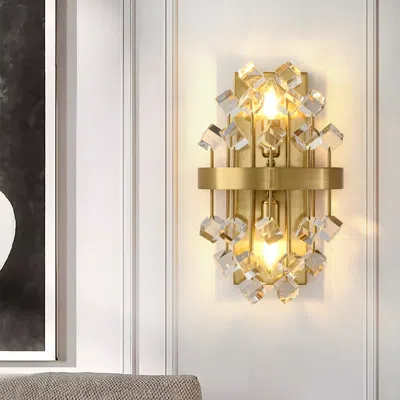Homary Disdal Light Luxury Crystal Wall Light With Gold Back Plate For Entryway