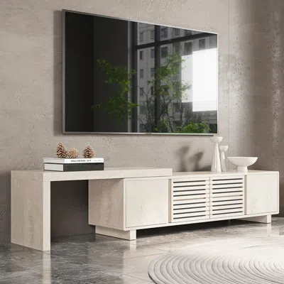 Homary Distressed White Retracted & Extendable Tv Stand With 4 Shelves Up To 85" Modern Tv Unit