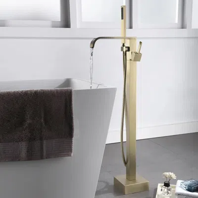 Homary Dree Floor Mounted Tub Filler Single Handle Freestanding Bathtub Faucet Handheld Shower In Gold