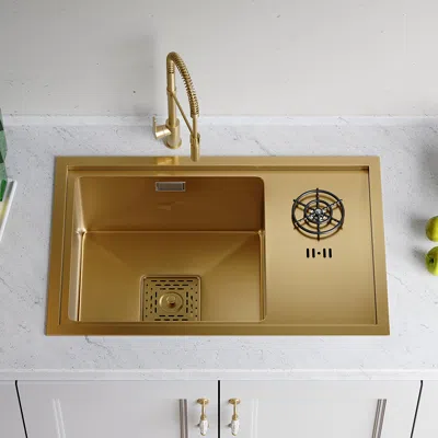 Homary Drop-in Kitchen Sink With High-pressure Cup Rinser Glass Washer Stainless Steel Gold