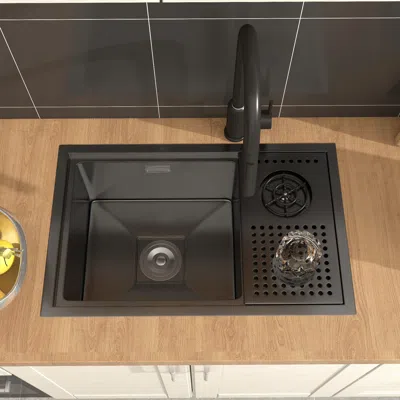 Homary Drop-in Kitchen Sink With High-pressure Cup Rinser Glass Washer Stainless Steel In Black