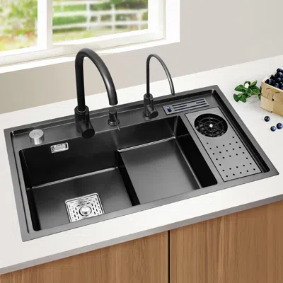 Homary Drop-in Kitchen Sink Workstation With High-pressure Cup Washer Stainless Steel In Black
