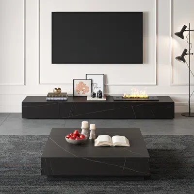Homary Electric Fireplace Humidifier Tv Stand Faux Marble With Remote Control For Tvs Up To 75" & 39 In Black