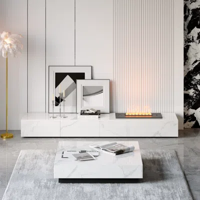 Homary Electric Fireplace Humidifier Tv Stand Faux Marble With Remote Control For Tvs Up To 85" 39" Square  In White